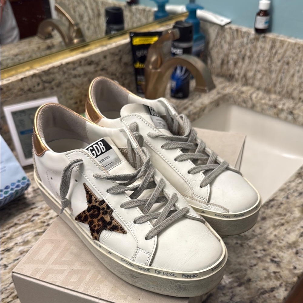 Golden Goose White and Gold Star Sneakers